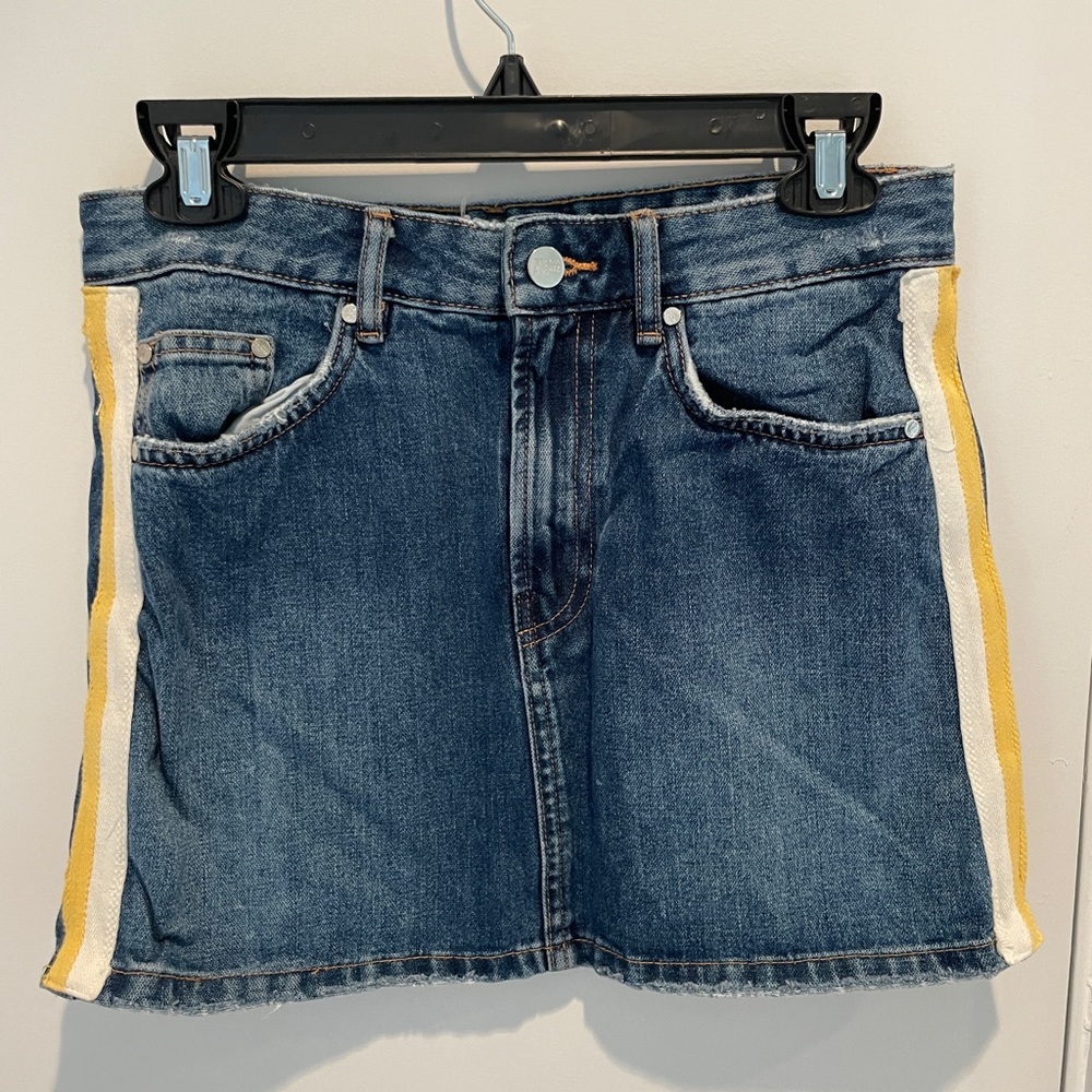 ZARA DENIM SKIRT WITH YELLOW & WHITE STRIPE
